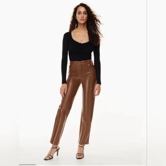 New! Wilfred by Aritzia The Melina Pant Vegan Leather Patina Brown 45295 - Picture 1 of 16